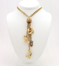 Vintage Florenza Charm Chain Necklace Cat Jelly Belly Fish Bird Owl Gold Tone