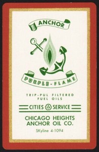 Vintage single playing card CITIES SERVICE gas oil maroon Chicago Heights Anchor