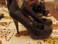 Next Black Snakeskin Look Leather Very High 5" Heel 1" Platfrom Shoes in Size 6