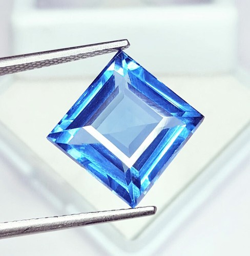 Natural Blue Topaz 7.92 Ct Loose Gemstone Certified Transparent Princess Cut Gem - Picture 5 of 10