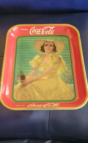 Vintage 1938 Coca-Cola Serving Tray Bradshaw Crandell Yellow Dress Original