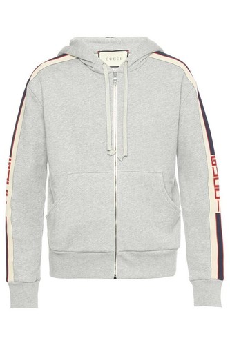GUCCI Grey Web Stripe Hoodie Sweatshirt 