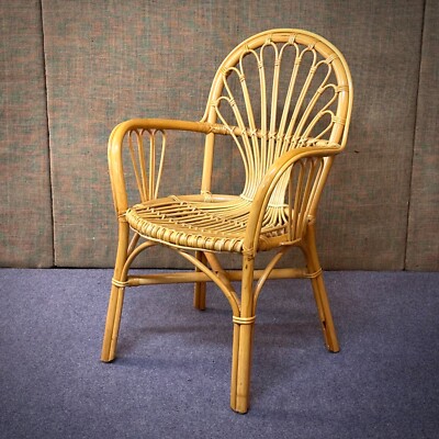 Attractive Vintage 70s Rattan Canework and Bamboo Armchair