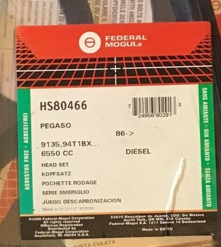 Juego de juntas de cabeza Federal Mogul HS80466 Pegaso 9135 94T 1BX 6550cc 86> - Imagen 2 de 2