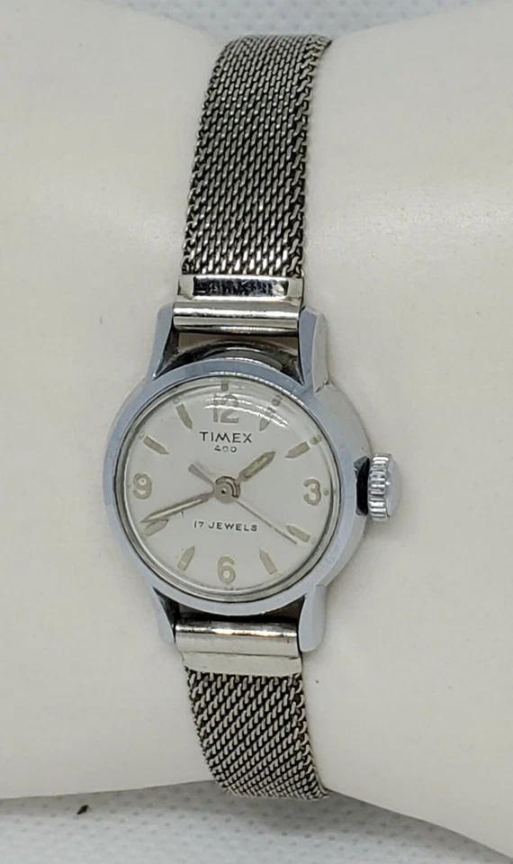 Reloj mecánico Timex 400 vintage para dama 17 joyas oro 12kt correa llena D7 Foto 2 de 4