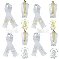 Plain Virgin Mary  Pope Embroidery Christening Stole Scarf Sash New Born 7 yrs