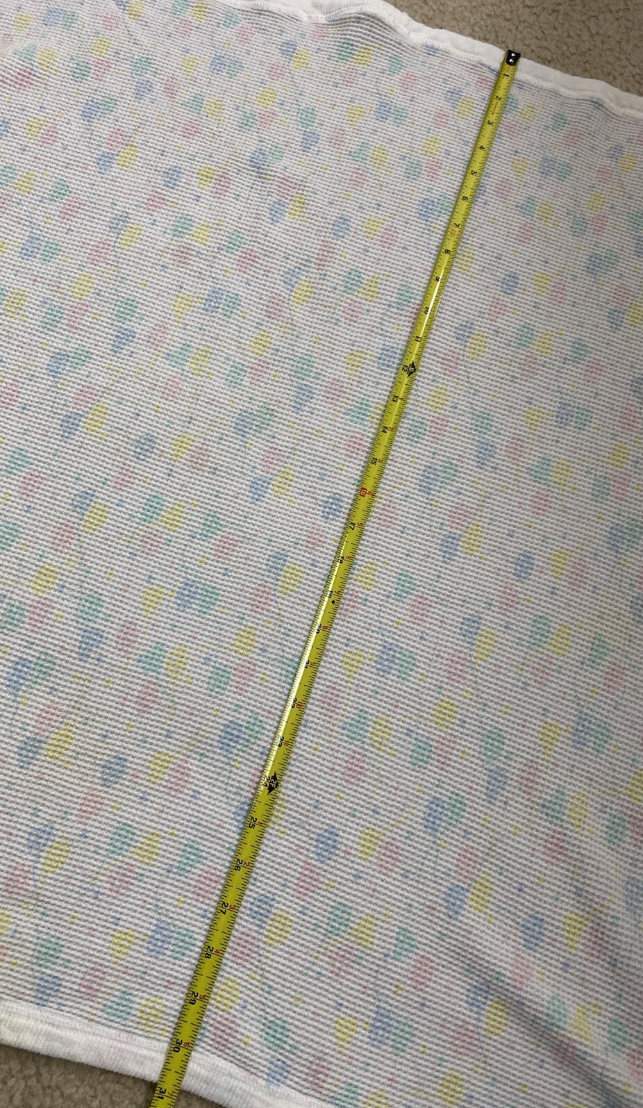 Vintage Baby Blanket Waffle knit Balloons Print Cotton 31” X 33