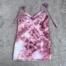 FOREVER 21 Mauve Pink Tie-Dye Cowl Neck 90s Mini Dress S Tie Spaghetti Straps