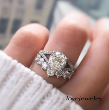 2.51CT Round Cut Diamond Lab-Created Engagement Ring Set 14K White Gold Finish