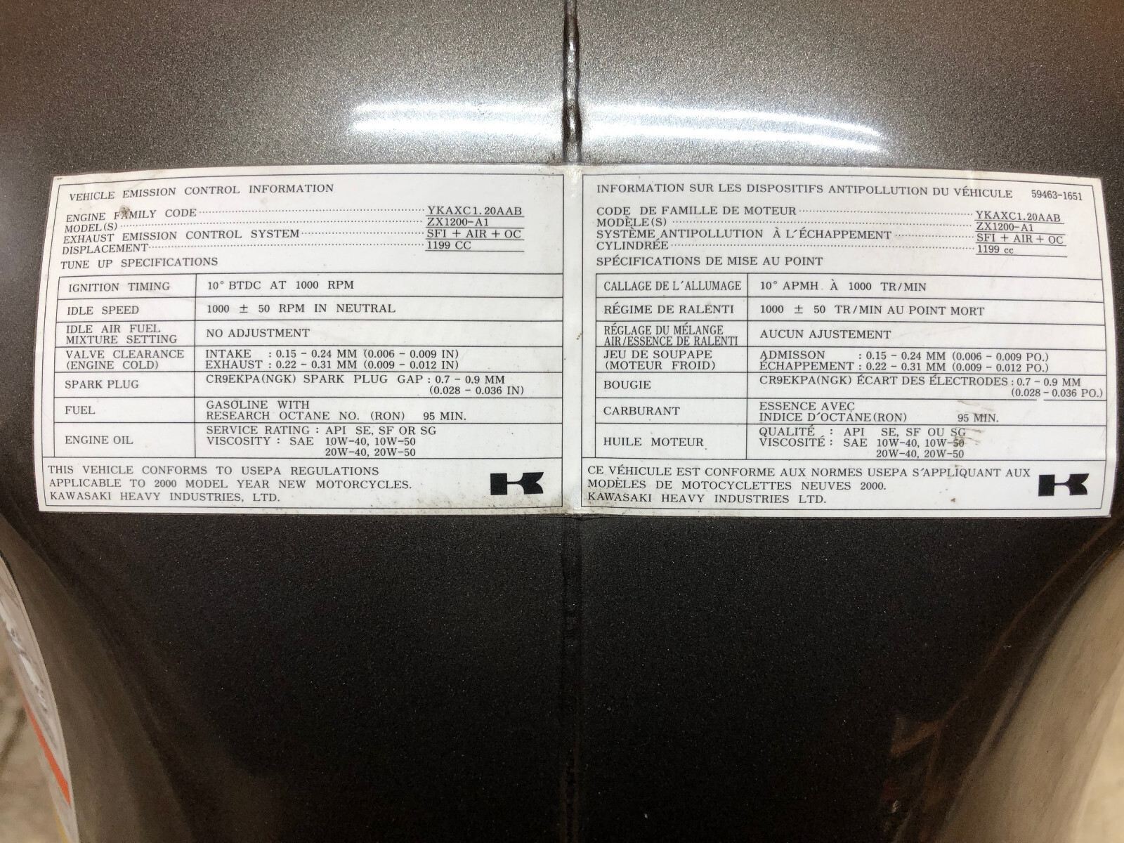 0005 KAWASAKI NINJA ZX12R ZX12R ZX12 GAS TANK FUEL TANK PETROL RESERVOIR eBay