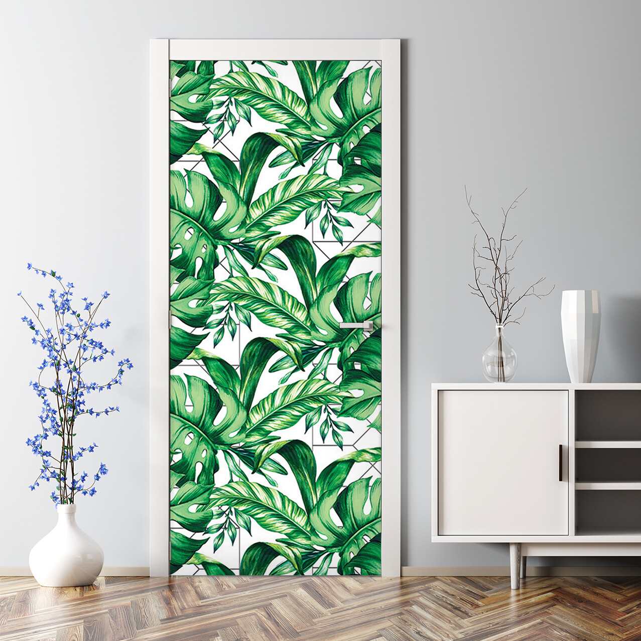 Exotic Leaves Pattern Geometric Self adhesive removable Door sticker Easy stick