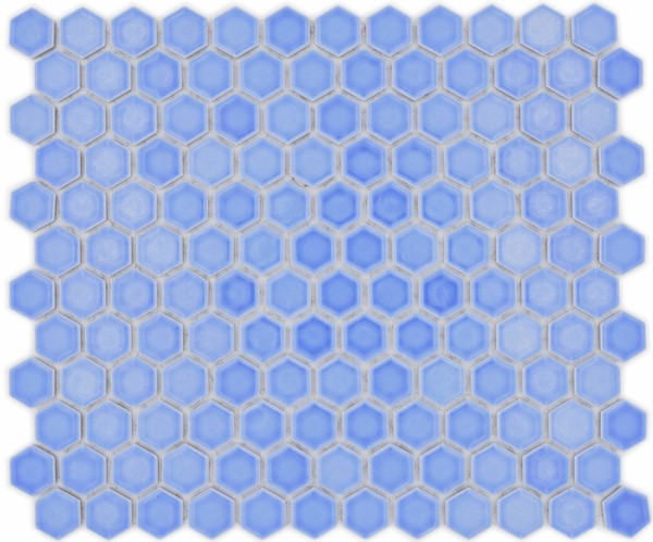 Keramikmosaik Hexagon Blau GläNzend Duschtasse 11H-0506 I 10 Mosaikmatten-image