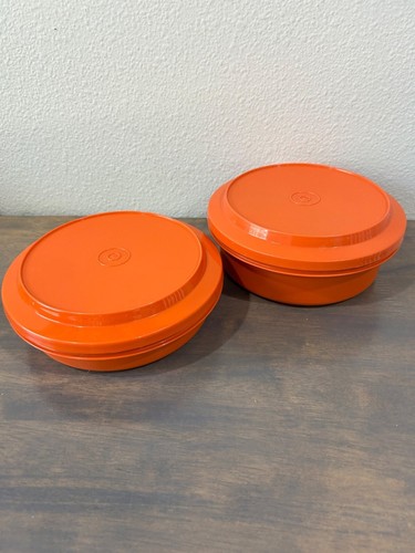 Vintage Tupperware Orange Seal-N-Serve Bowls With Lids Set of 2