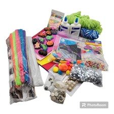 CRAFT Junk Drawer Lot Of Over 30 items, Rubber Stamps, Yarn, Foam, Beads, etc