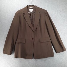 Talbots Blazer Womens 12 Greenish Brown Lined One Button PseudoPockets Made USA