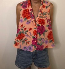 Vintage 90s VICTORIAS SECRET Gold Label Shirt Medium Pink Floral Sleeveless