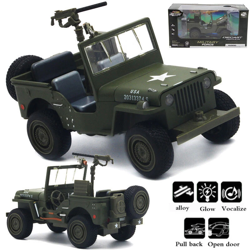1:32 Willys Alloy Off-road Chariot Car Model Camouflage Military Vehicle Toy Hot - Image 3 of 4