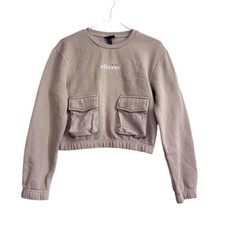 Ellesse Cropped Crewneck Jumper With Pockets Size 6 Beige