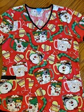 Frosty The Snowman Scrub Top Small  NWOT Red