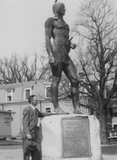 1950s Man Standing Massasoit Statue Plymouth Massachusetts Historic Landmark