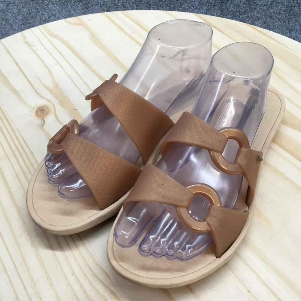 Ipanema Sandals Womens 9 Slip On Two Strap Slide Brown Leather Casual Flats - Image 3 of 4