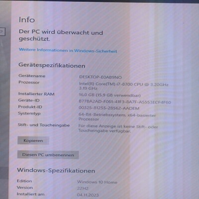  hp Pentium pavilion Intel(R) core(TM) i7-8700 CPU @ 3.20GHz. 3.19GHz  16GB ram