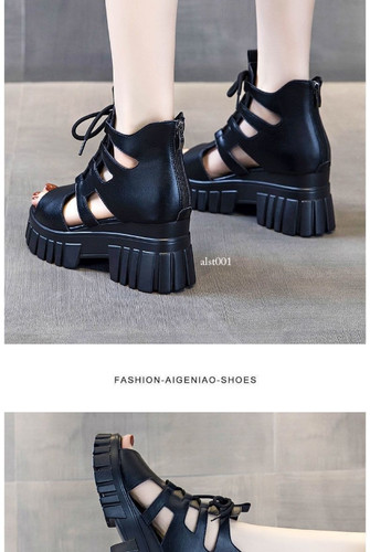 Summer Hollowed-out Roman Sandals NewHigh-heeled Platform Sandals Wedge Shoes - Imagen 17 de 22
