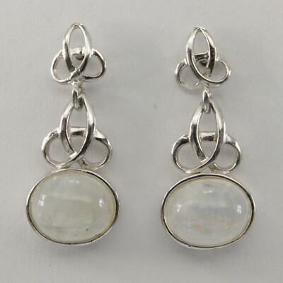 Natural, Sparkling Blue MOONSTONE Celtic Post Earrings 925 STERLING SILVER #165e