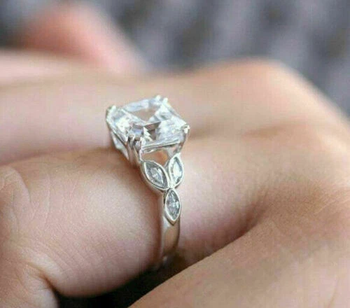 Asscher-Schliff 2,30 kt Lab Created Saphir 14 K Weißgold Verlobungsring in Gr... - Bild 4 von 4