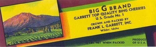 Original BIG G cherry crate label Wilder Idaho Frank Garrett stock ...
