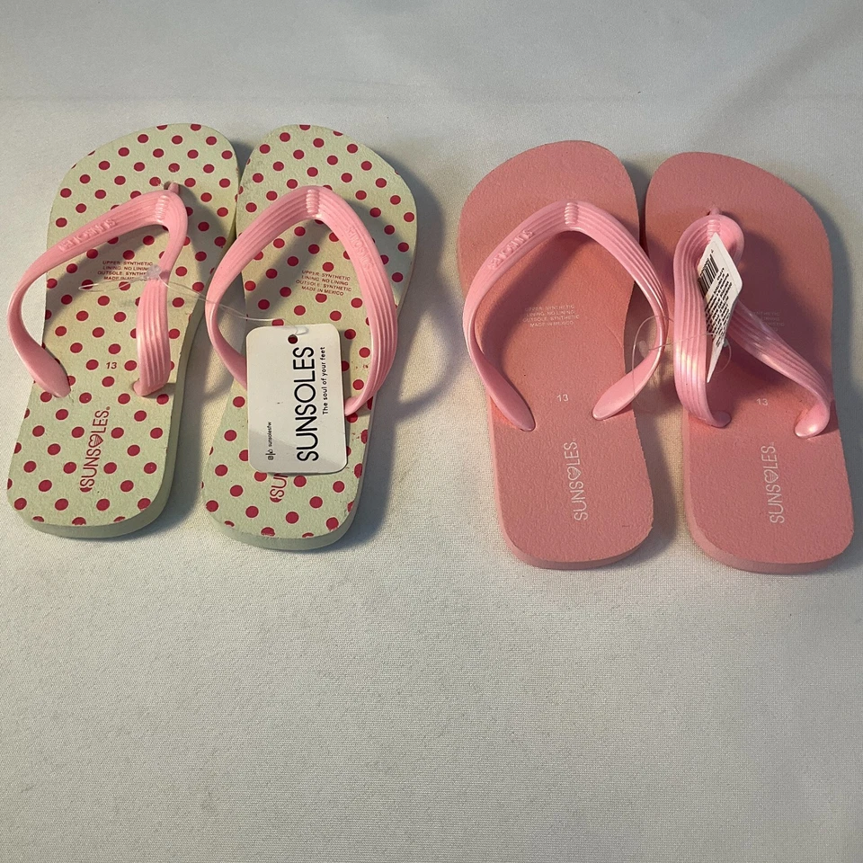 SunSoles Flip Flops Girls Size 13 Pink White 2 Pair - Image 2 of 4