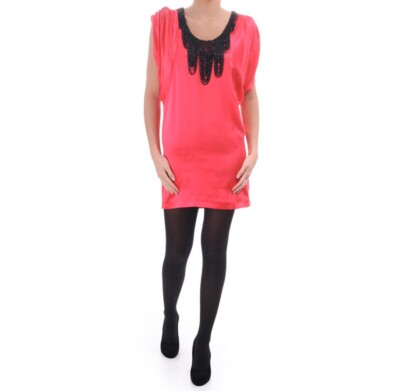 Ted Baker London Hot Pink 100% Silk Top Dress With Black Beaded Neckline  Size 2 | eBay