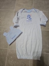 Vintage Care Bears GRUMPY Bear Baby Gown  Hat Set 2002 Size Newborn 0 3 Months