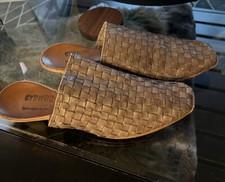 Cydwoq Vintage EAST Woven Leather Kitten Heel Mules Brown Size 38 / 8 US NWOB