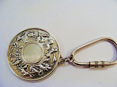 Unikat Sterling Silber 925 Anhänger - SCHLÜSSELHALTER mit Bild von 12 HOROSKOPEN