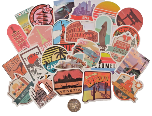 Travel or Holiday Stickers World Locations 20 plus Scrapbooking Kit Pack #110