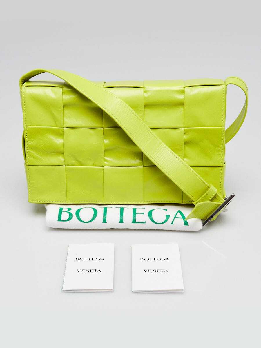 Bottega Veneta Acid Kiwi Leather Maxi Weave Cassette Crossbody Bag