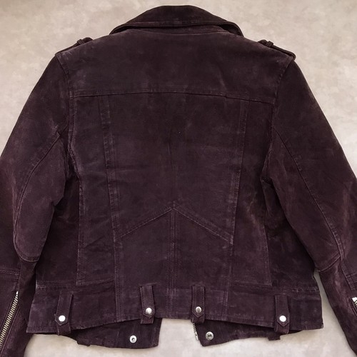 Blank NYC 100% Leather Suede Moto Jacket Burgundy Brown Eggplant Silver Hardware - Picture 7 of 8