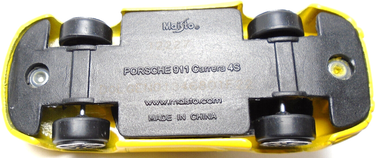 MAISTO PORSCHE 911 CARRERA 4S YELLOW 1:64 DIECAST 3" CAR WITH SILVER RIMS