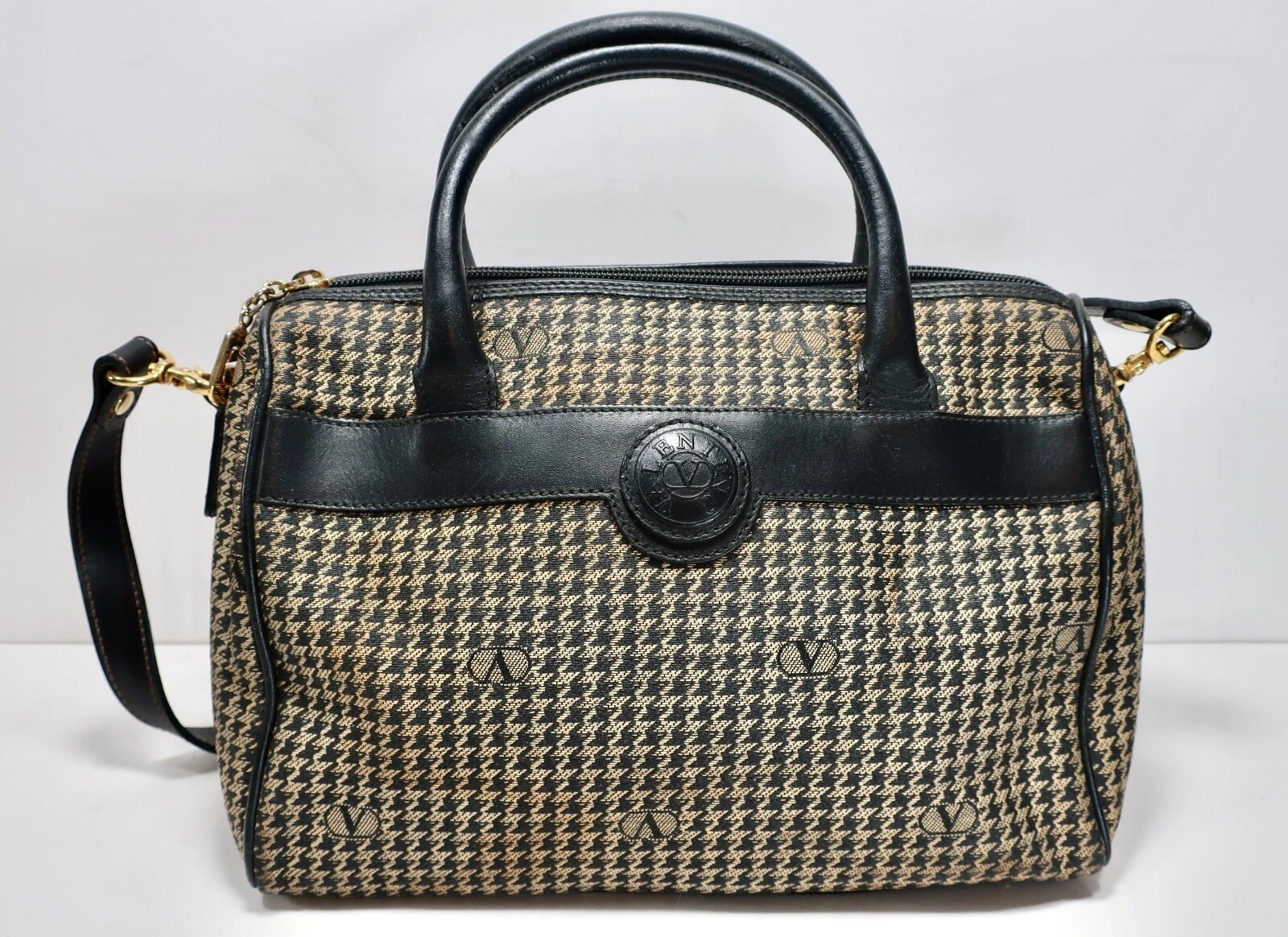 Borsa a mano VALENTINO GARAVANI in tela marrone a tracolla 2 vie con pied de poule