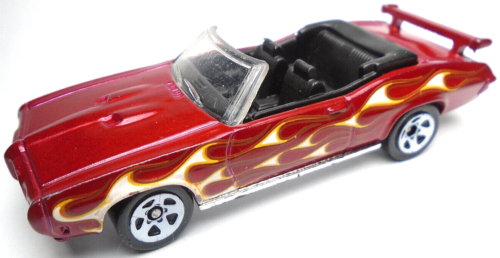 2013 HOT WHEELS '70 PONTIAC GTO CONVERTIBLE RED 1:64 DIECAST 3" CAR WITH FLAMES