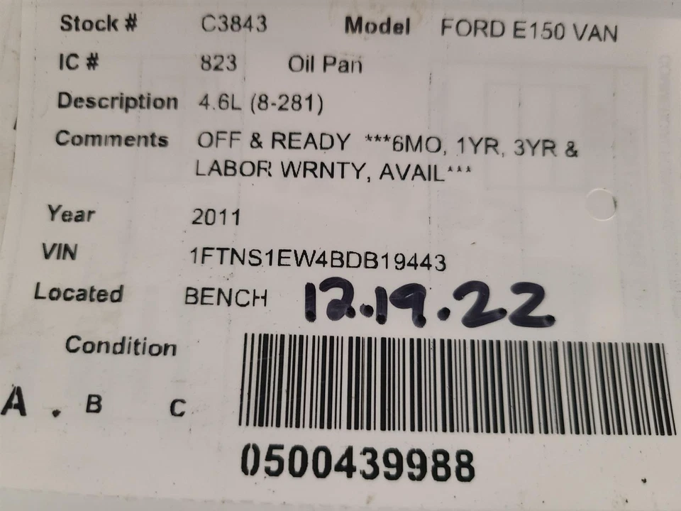 Used Engine Oil Pan fits: 2011  Ford e150 van 5.4L 8-330 Grade A Foto 3 de 4