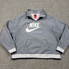 Nike Sportswear Sweatshirt Womens Large Gray Retro Quarter Zip Pullover Swoosh