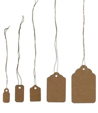 100 pcs Kraft Jewelry Paper Price Tags, Khaki Tags With Strings Many Size