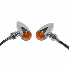 Chrome Mini Bullet LED Brake Turn Signal Light Indicator Amber Lens Motorcycle