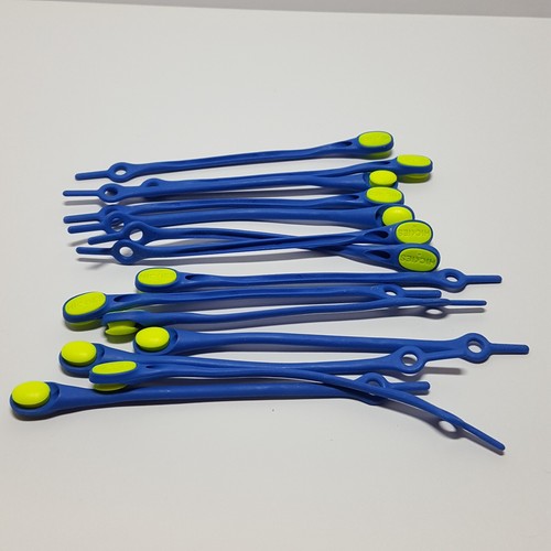 HICKIES No Tie Shoe Elastic Lacing System BLUE & FLORESCENT YELLOW Pack 14 Laces - Picture 5 of 7