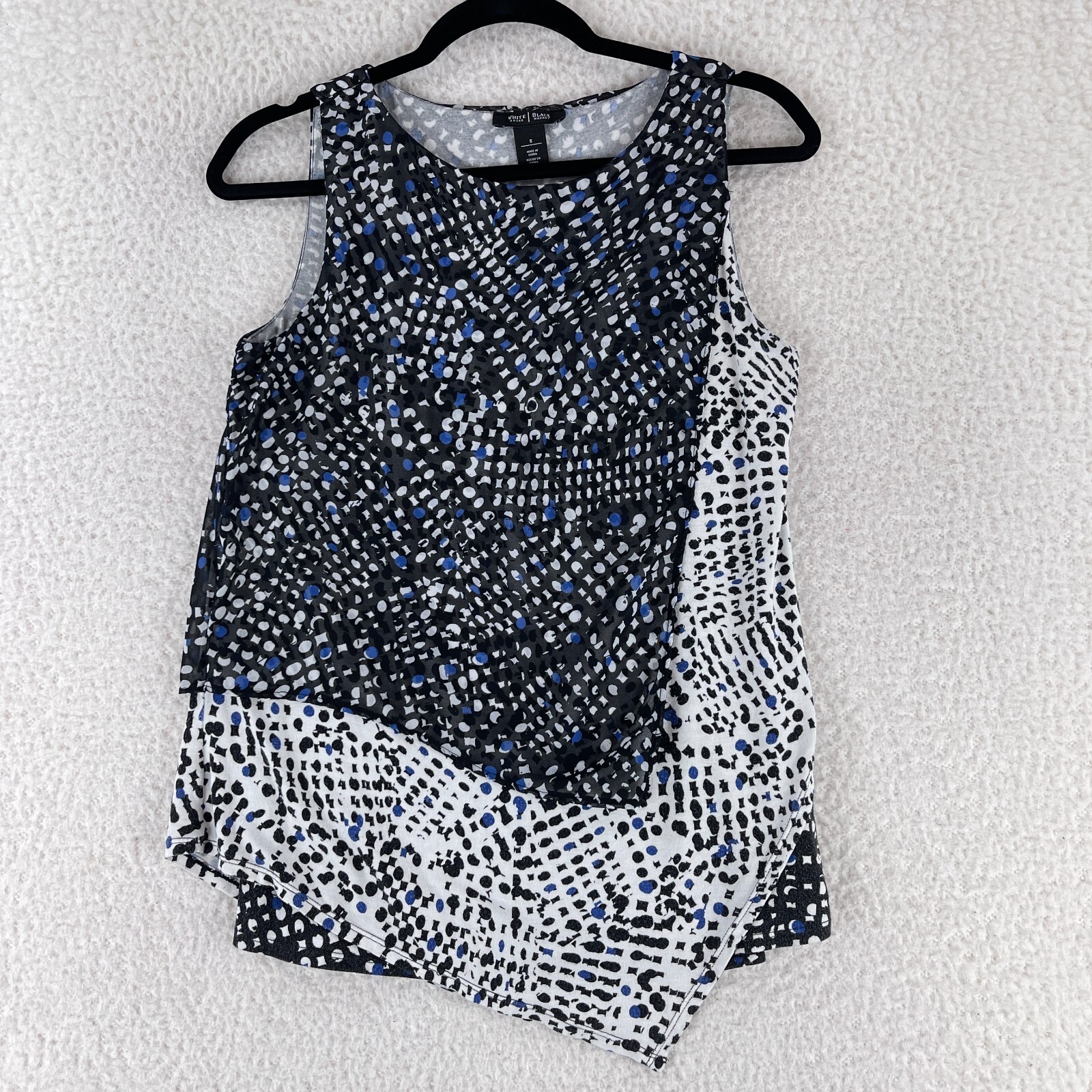 White House Black Market Tank Top Womens Small Black Dot Print Stretch Pullover