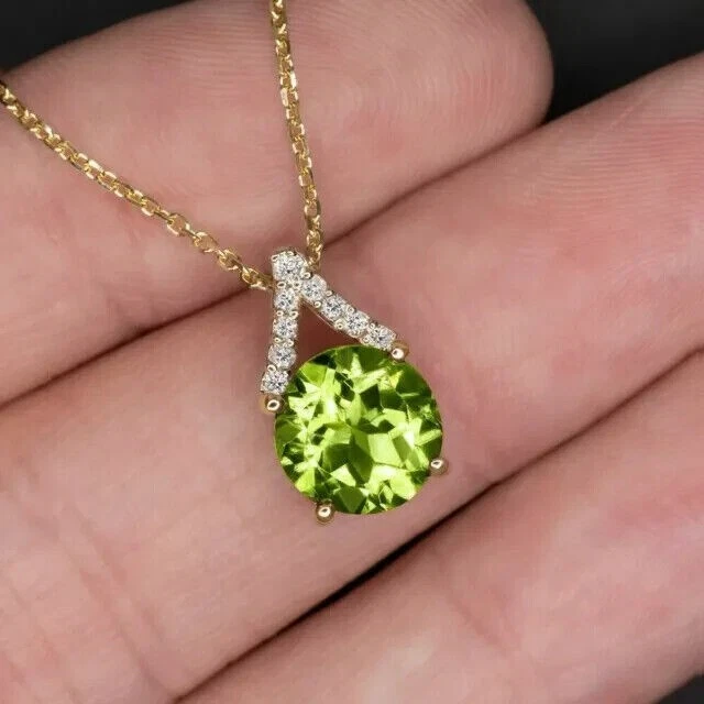 Round Simulated Green Peridot Women Pendant In 14K Yellow Gold Plated 925 Silver - Image 3 of 4