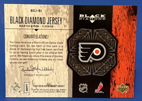 2007-08 Black Diamond Martin Biron Black Diamond Jersey Philadelphia Flyers - Picture 2 of 2