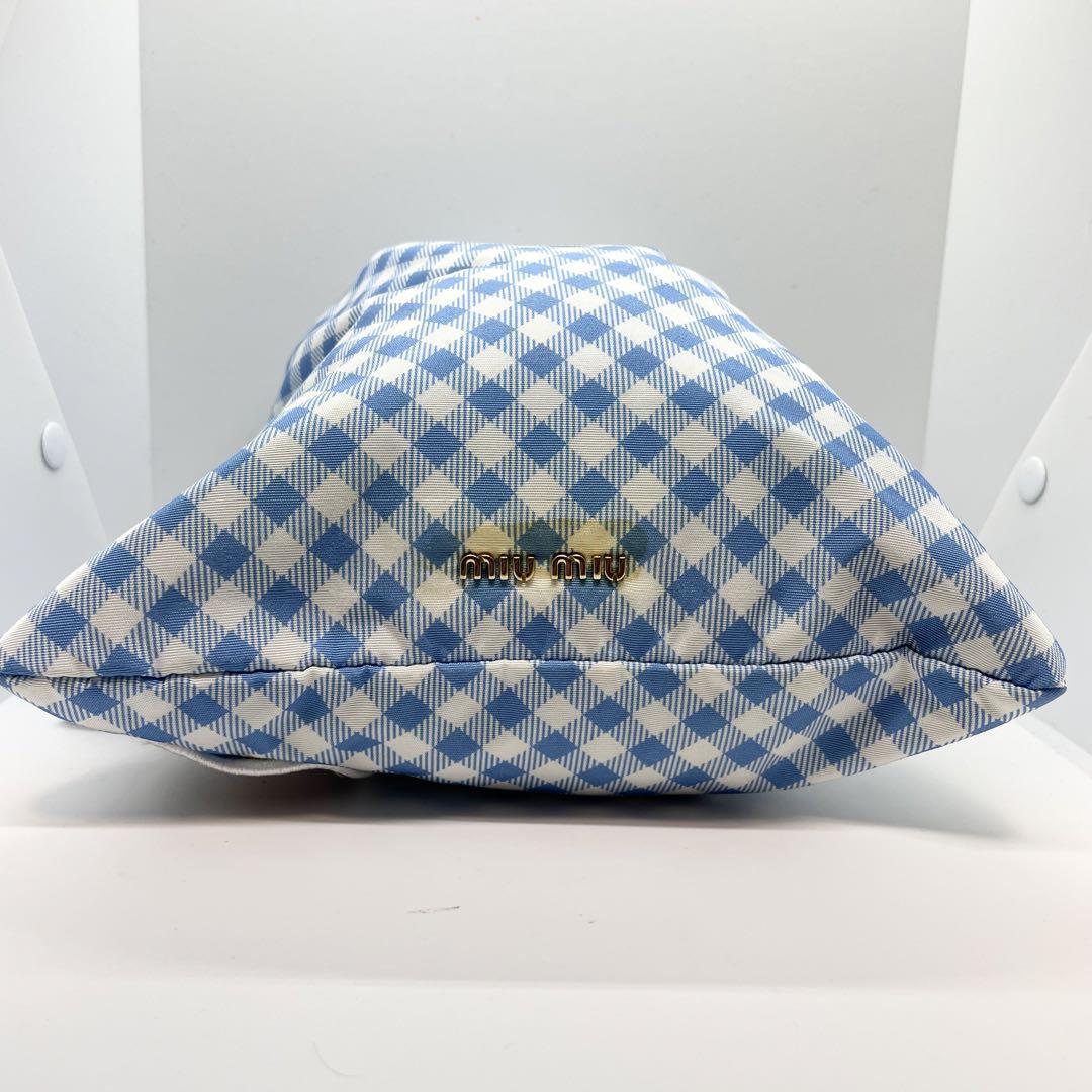 Miu Miu Drawstring Print Faille Pouch Gingham Check Canvas